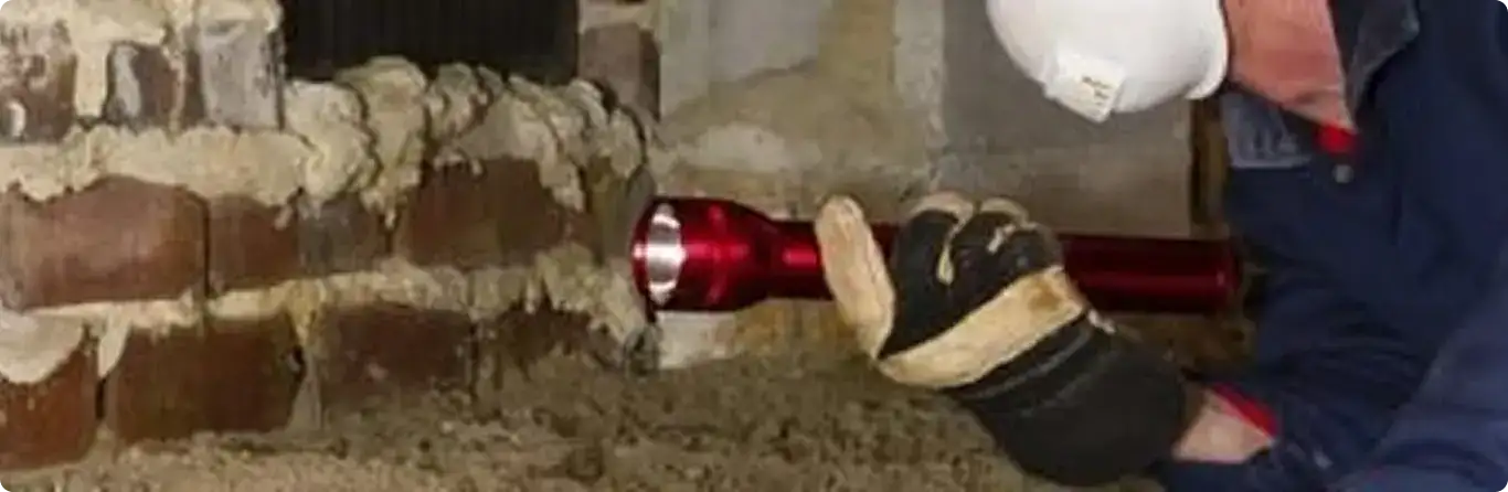 Pest control technician inspecting a crawl space for ant activity in Beaverton, OR